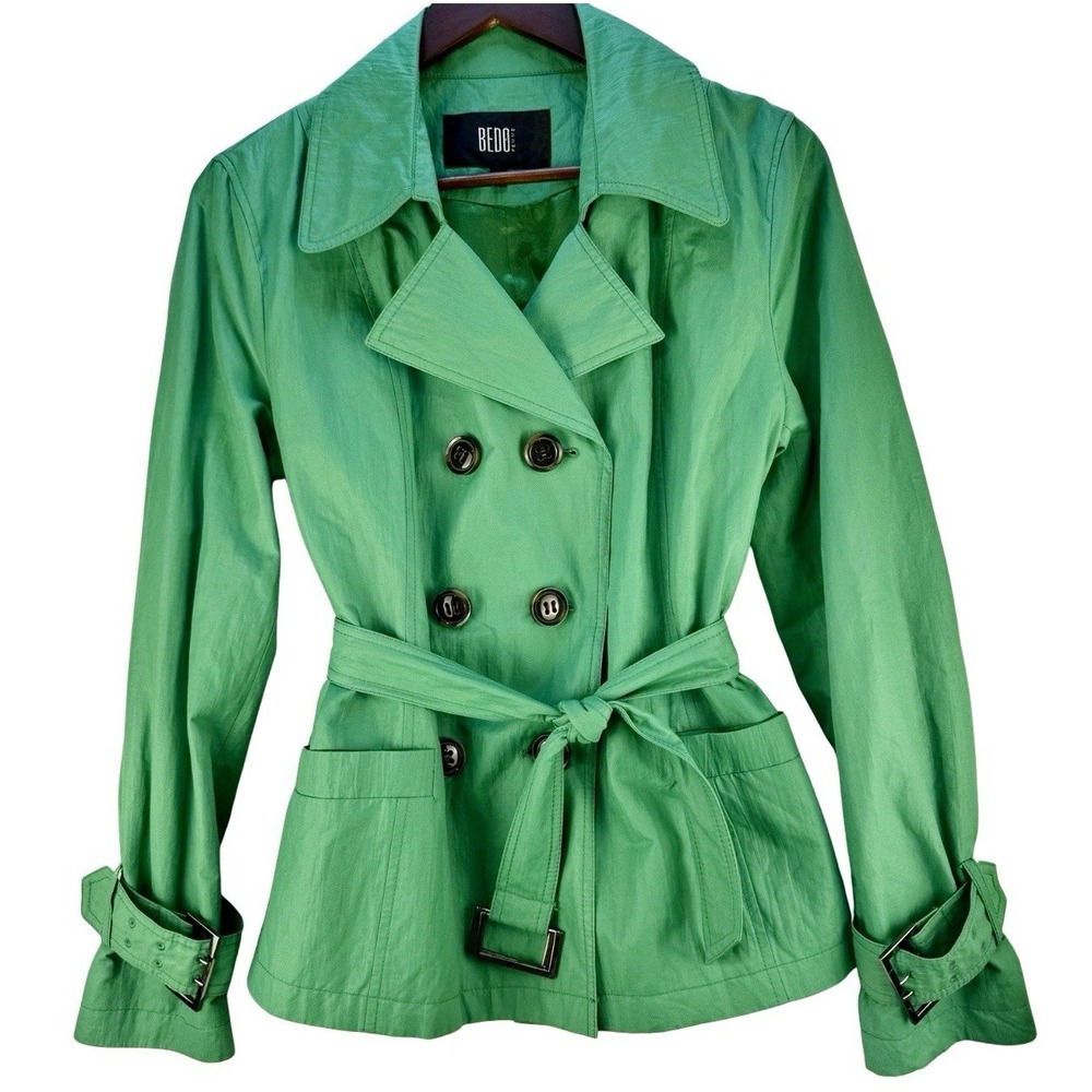 Y2K Bedo Trench‎ Coat Emerald Green Large Belted Waist + Cuffs Cotton Blend